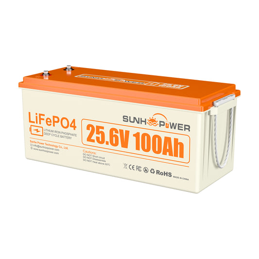 SUNHOOPOWER 24V 100Ah LiFePO4 Battery, Built-in 100A BMS, 2560Wh Energy