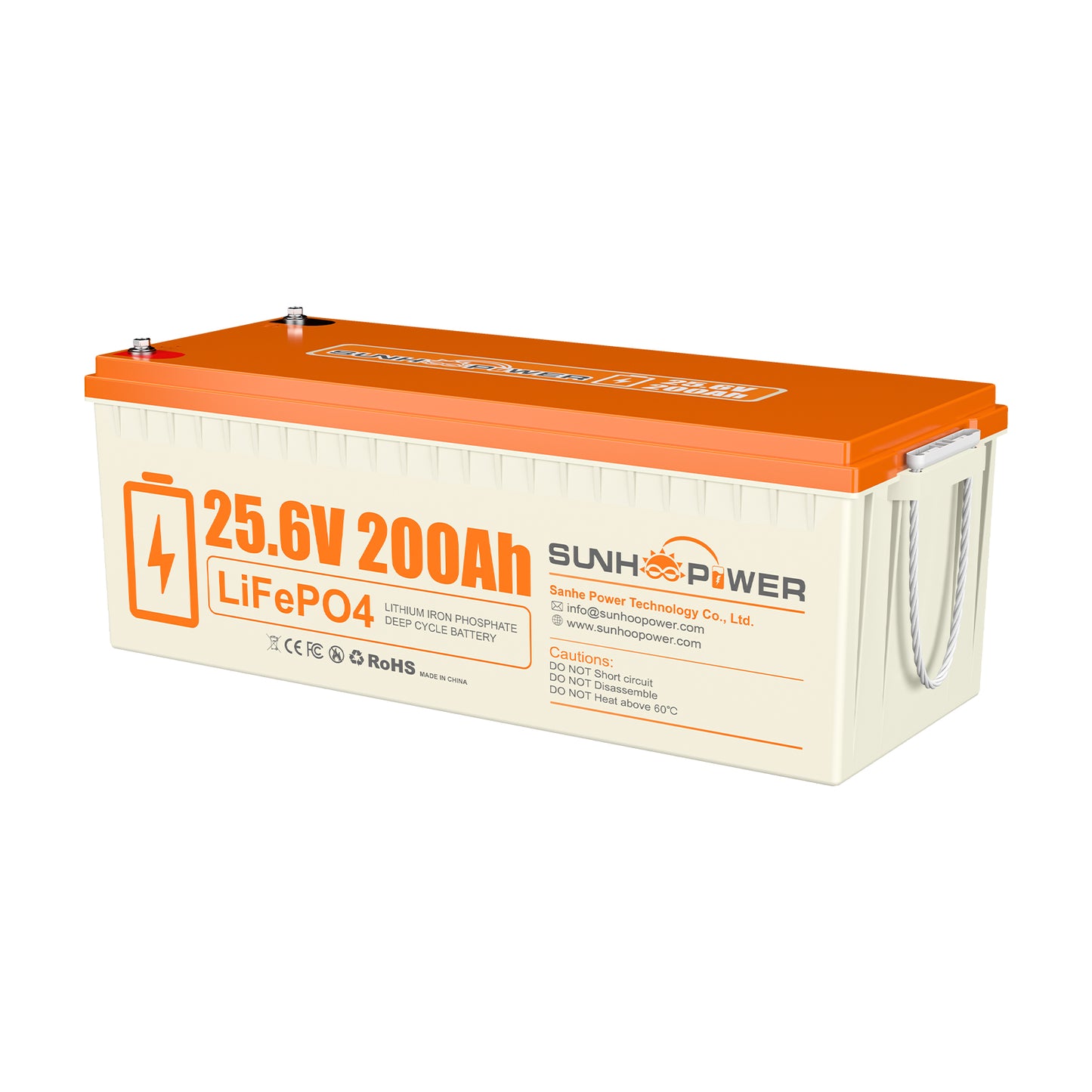 SUNHOOPOWER 24V 200Ah LiFePO4 Battery, Built-in 200A BMS, 5120Wh Energy