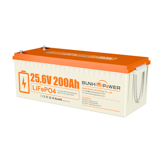 SUNHOOPOWER 24V 200Ah LiFePO4 Battery, Built-in 200A BMS, 5120Wh Energy