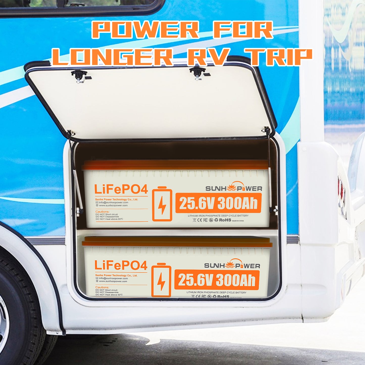 SUNHOOPOWER 24V 300Ah LiFePO4 Battery, Built-in 200A BMS, 7680Wh Energy