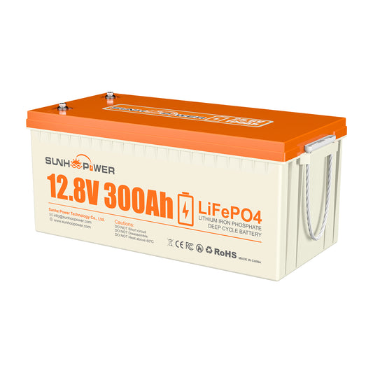 SUNHOOPOWER 12V 300Ah LiFePO4 Battery, Built-in 200A BMS, 3840Wh Energy