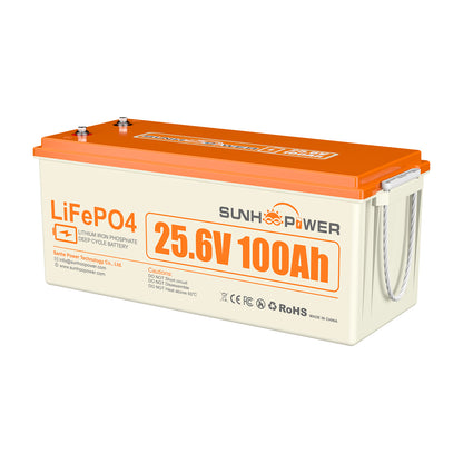 SUNHOOPOWER 24V 100Ah LiFePO4 Battery, Built-in 100A BMS, 2560Wh Energy